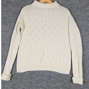 NorthCrest Classic Cream Cable Knit Mock Neck Metallic Sweater Size L 14 16